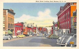 Main Street Looking East Malone New York 1940s linen postcard - £5.14 GBP