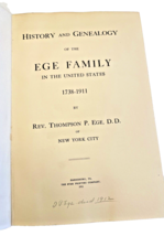 Book Ege Family History and Genealogy US 1738 thru 1911 279 Pages 1941 - £43.48 GBP