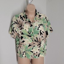 Alia Button Up Collared Shirt ~ Sz 18 ~ Green &amp; Beige ~ Short Sleeve - $22.49