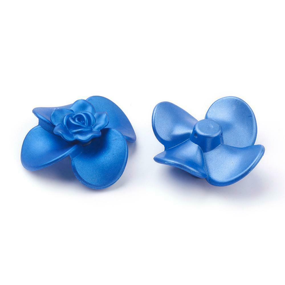 Large Flower Bead Flatback Metallic Blue Resin Flower 53mm Big Flatback - $1.99