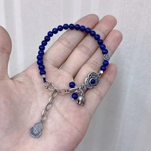 Original Natural Lapis Lazuli Bead Bracelets Retro 925 Sterling Silver Gourd Sma - £54.38 GBP