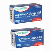 2 PACKS Of  ValuHealth Nighttime Sleep-aid Diphenhydramine HCI 25 mg  36 Caplets - £10.21 GBP