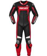 MEN,S DUCATI RED &amp; BLACK MOTORCYCLE RACING LEATHER SUIT WITH CE-APPROVED... - $299.00