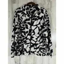 Chicos Zenergy Jacket Size 2 Large Black White Tan Geometric Zip Front Wrists - £19.39 GBP
