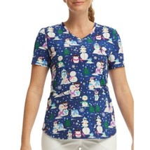 Scrubstar Womens Penguin Playtime Top Small New with Tags Holiday Print Stretch - £10.21 GBP