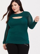 Torrid Pullover Slit Front Sweater Peekaboo Knit Top Green Womens Plus Size 1 1X - £24.93 GBP