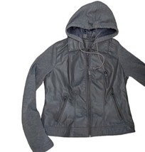 J2 Women’s Faux Leather Jacket With Sweatshirt Like Sleeves Size Small Gray - $238.02 MXN