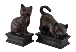 Scratch &amp; Dent Antiqued Bronze Finish Playful Cat Bookends - £19.73 GBP