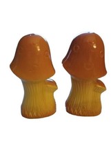 Vtg Anthropomorphic Mushroom Salt &amp; Pepper Shakers Smiley Faces Orange J... - $13.98