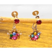 Vintage Austrian Crystal Flowers Earrings, Colorful Sparkle Bouquet, Prong Set - £26.94 GBP