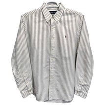 Ralph Lauren Button Shirt White Gray Size XL Custom Fit Long Sleeve Stripes Pony - £18.99 GBP