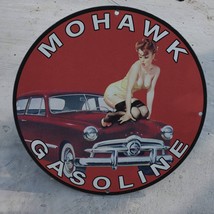 Vintage Mohawk Gasoline Motor Engine Fuel Gas Station Porcelain Gas &amp; Oil Sign - £99.90 GBP