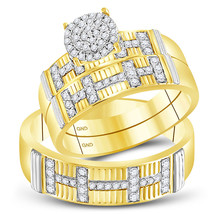 10k Yellow Gold His &amp; Her Round Diamond Cluster Matching Bridal Wedding ... - £589.92 GBP