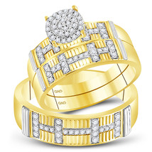 10k Yellow Gold His &amp; Her Round Diamond Cluster Matching Bridal Wedding Ring Set - £591.75 GBP