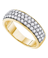 10k Yellow Gold Womens Round Pave-set Diamond Triple Row Wedding Band 1.... - €939,98 EUR