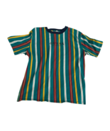 Y2K Vintage Guess Men’s Tshirt Small Striped Blue Red Yellow White 90’s - $51.97 CAD