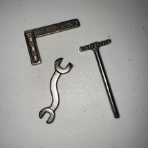 Miniature Toy Tools 3 Hand Tools Rake Wrench Try Square Vintage - $9.89