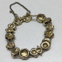 Vtg Goldette Rhinestone Pearl Slide Charm Bracelet Safety Chain Victorian Style - £43.65 GBP