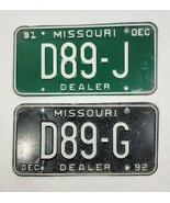 1991 &amp; 1992 Missouri Dealer License Plates D89-J &amp; D89-G - $39.60