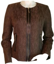 Dana Buchman Faux Snake Jacket Womens 4 Brown Black Collarless Zip Front Blazer - £31.18 GBP