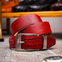 Giovanni Genuine Exotic Lizard Ring-Caiman Belly belt Red image 4