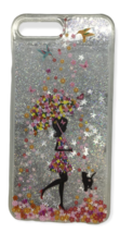 Cell Cover Case IPhone 7 8 SE Plus Clear Girl Umbrella Flower Rain Glitter Shake - £7.76 GBP