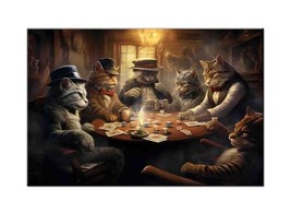 Art Print s For Him Cat Play Poker Cards Game Oil painting Giclee on Canvas - £6.91 GBP+