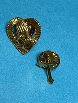 Lot of Goldtone Open Heart w Praying Hands &amp; CROSS Lapel or Hat Pin or Tie Tac – - £9.02 GBP