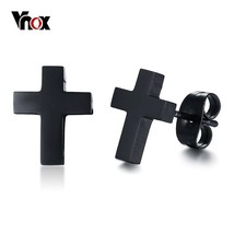 Vnox Classic Simple Black Cross Stud Earrings For Women Men Stainless Steel Unis - £7.11 GBP