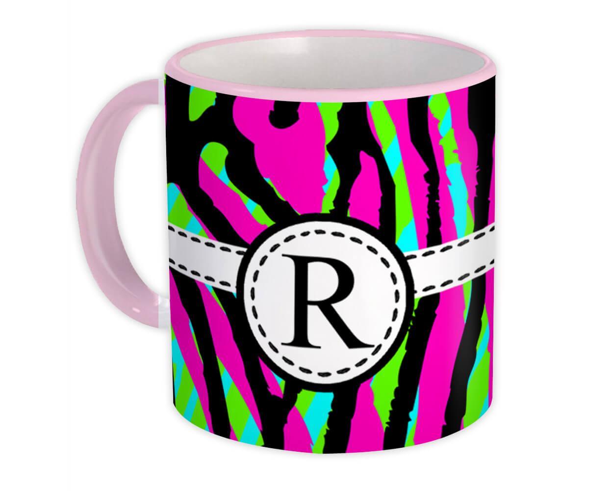 Primary image for Monogram Letter R : Gift Mug Neon Zebra Initial ABC Alphabet Animal CG7828R