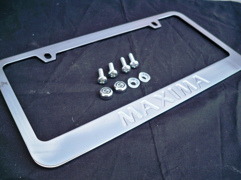 Engraved Letters Chrome Zinc License Plate Frame w/ Logo Cap For Nissan Maxima Item image 8
