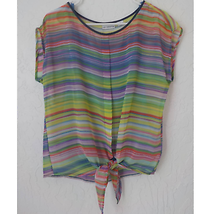 Liz Claiborne Women Small Multicolor Stripes Mesh Top with Blue Tank inside Bow - £7.11 GBP