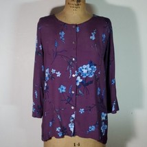 J. Jill Tunic Blouse Button Down Top Purple Floral Mother of Pearl Size M - £23.03 GBP