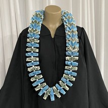 Graduation Money Lei 25 Crisp New Bills Folded Varsity Light Blue W/Whit... - $89.10