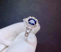 2.50Ct Oval Blue Sapphire Simulated Engagement Ring 14K White Gold Plated Silver - £94.66 GBP