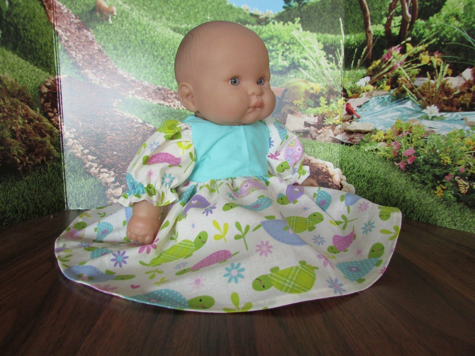 homemade doll clothes 14-16" dress turtle berenguer/american bitty baby - $16.20