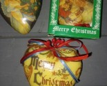 Vintage Christmas Heart Shaped Paper Mache Decoupage Ornaments Lot of 3 - £7.99 GBP