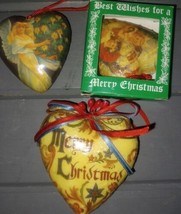 Vintage Christmas Heart Shaped Paper Mache Decoupage Ornaments Lot of 3 - £7.86 GBP