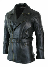 Men&#39;s 3/4 Motorcycle Biker Long Cow Hide Leather Jacket - $129.99