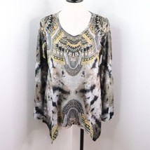 New One World Women&#39;s M Colorful Tribal Rhinestone Long Sleeve Tunic Knit Top - £15.42 GBP