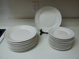 Gibson Stoneware White Bands ~ 23 Piece Plate Set ~ Dinner &amp; Salad - £97.42 GBP