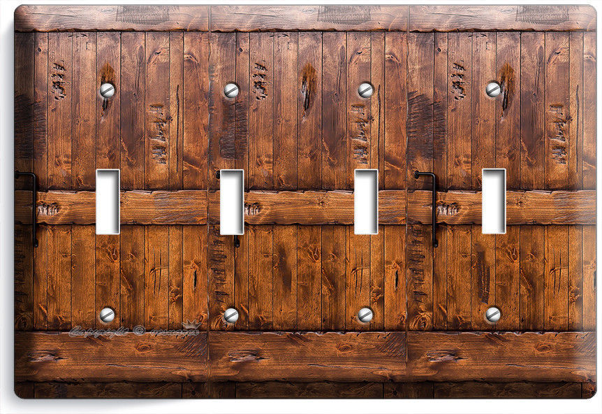 RUSTIC WOOD RANCH BARN DOOR LIGHT 4 GANG SWITCH PLATE ROOM CABIN HOUSE ART DECOR
