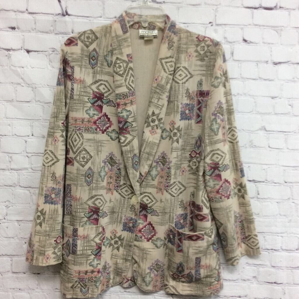 Maren Womens Suit Jacket Blazer Beige Aztec Two Pocket Long Sleeve Butto... - $9.05