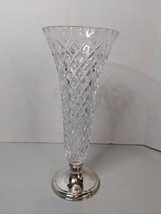 Vintage Hawkes Sterling Silver Mounted Crystal Glass Trumpet Vase Diamon... - $186.99