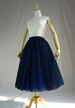 Navy Tea Length Tulle Skirt Women Custom Plus Size Navy Dot Tulle Skirt image 5