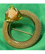 Gold Tone Brooch Mesh Pink Flower Accent Vintage - $36.74