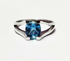 Londres Topacio Azul Anillo de Tendencia 8MM Amortiguador 2.6CT Banda Ho... - $87.00