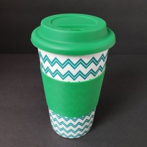 California Pantry Green Chevron 12 oz. Ceramic Travel Mug Silicone Lid &amp; Sleeve - £12.17 GBP