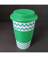 California Pantry Green Chevron 12 oz. Ceramic Travel Mug Silicone Lid &amp;... - £12.23 GBP