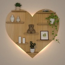 Backlit Wood Wall Shelf Heart shape / Book Shelf / Night Light, Light Oak Finish - £233.36 GBP